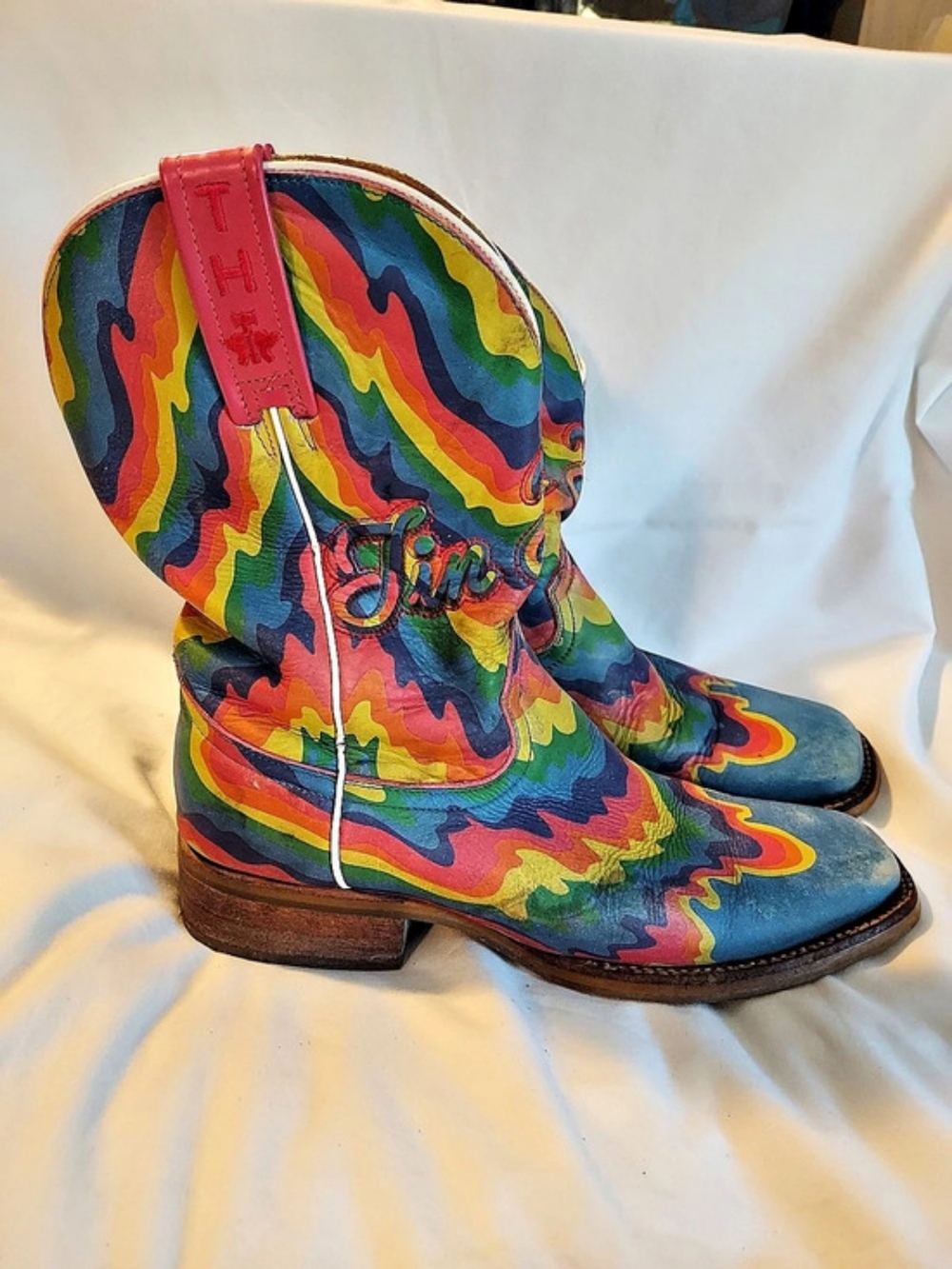 Tin Haul "Neon Melt" Psychedelic Rainbow Leather Cowboy Boots - Size 8.5 - Picture 4 of 15
